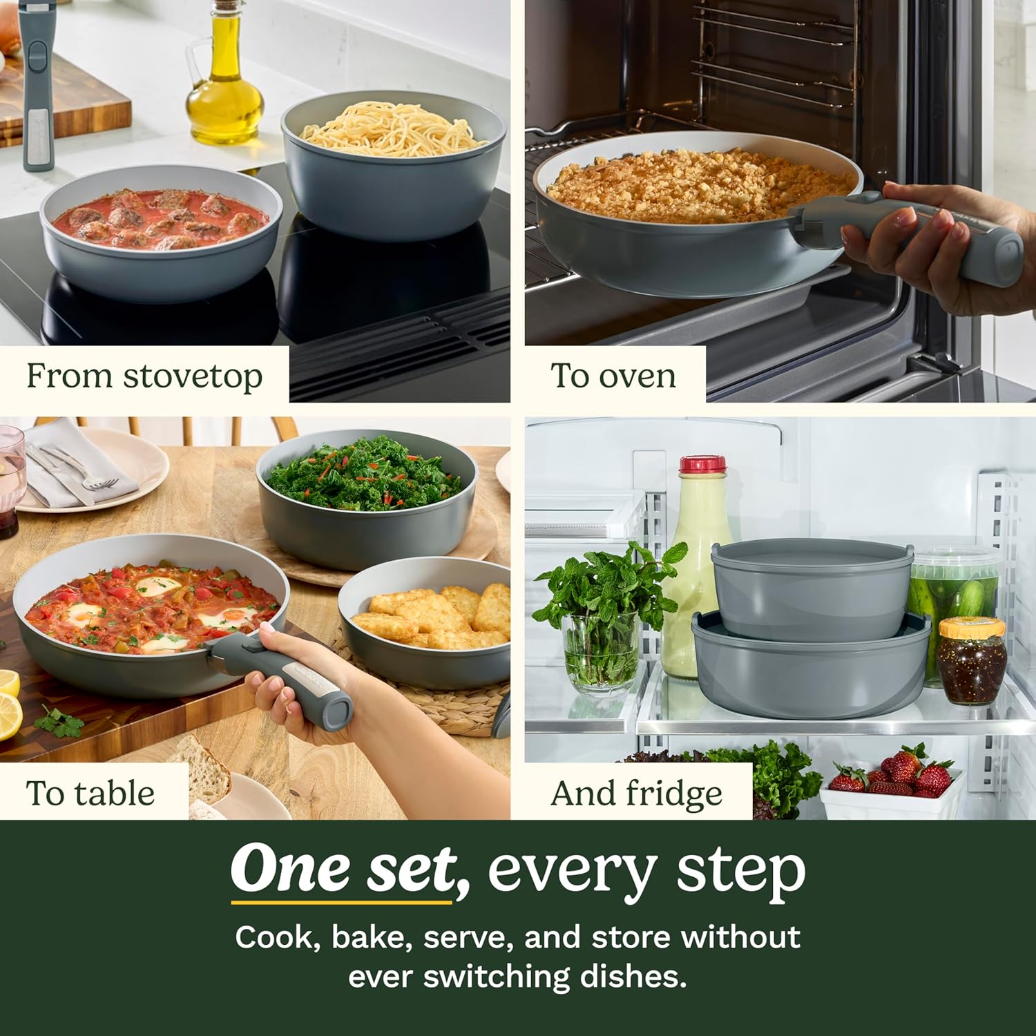 Cuisinart 13-Pc, ClickSmart Nonstick Detachable Handle Ceramic Cookware, Pots and Pans Set, Stackable Space-Saving Design, Compatible with All Stovetops, Induction & Oven Safe, PURELYCERAMIC
