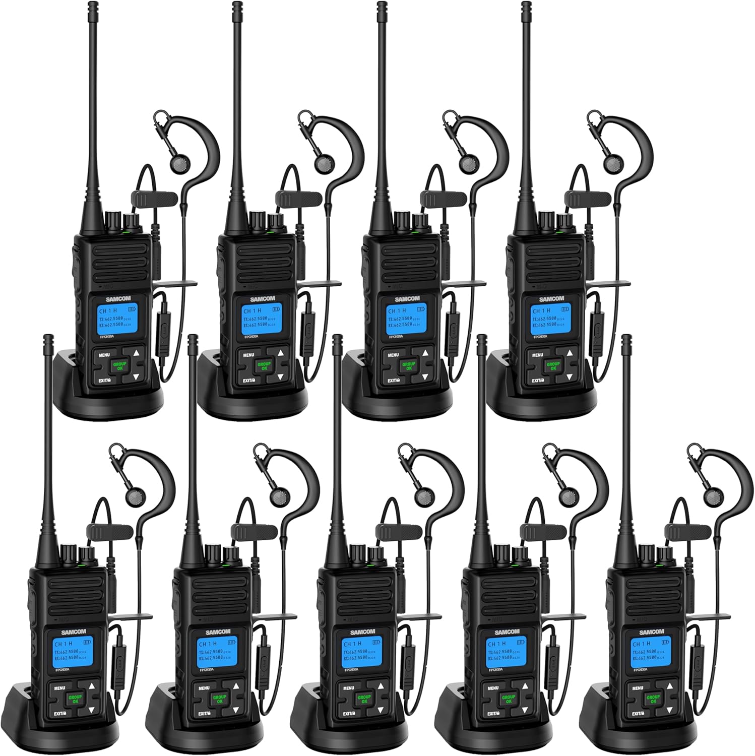 SAMCOM 5W High Power Two Way Radio,Heavy Duty Walkie Talkies for Adults Long Range with Earpieces,Professional UHF 2-Way Radio Rechargeable with 1500mAh Battery and Charger,9 Packs