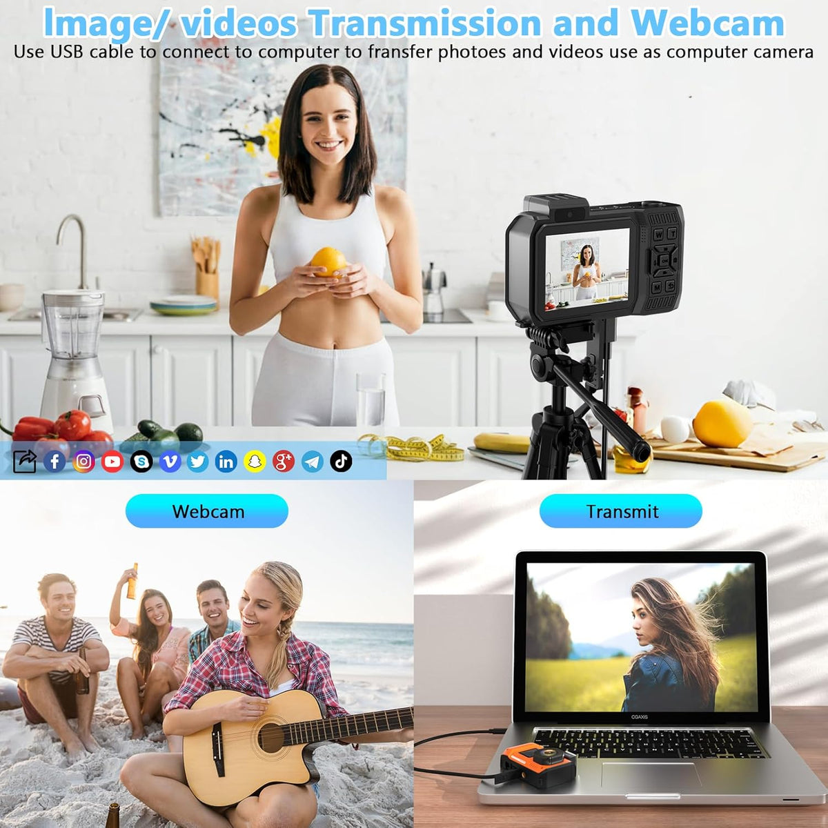 8K Underwater Camera 33FT Waterproof Camera with 64GB Card 70MP 18X Zoom Waterproof Digital Camera Auto Focus Dual-Screen Selfie 2500mAh Battery Dustproof Shockproof