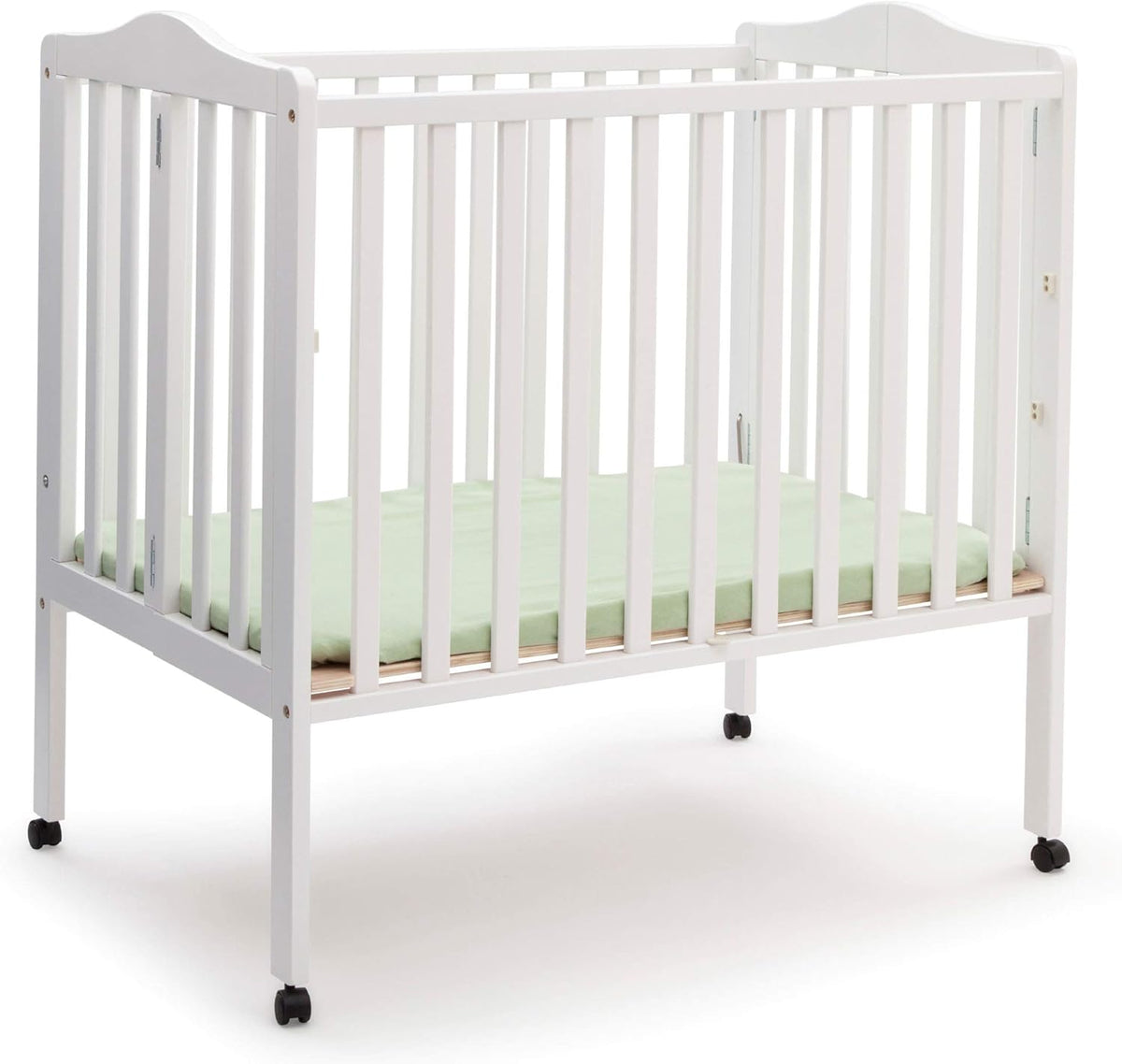 Delta Children Folding Portable Mini Baby Crib with 1.5-inch Mattress - Greenguard Gold Certified, White & Dream On Me Holly 3” Fiber Portable, Greenguard Gold Certified, White