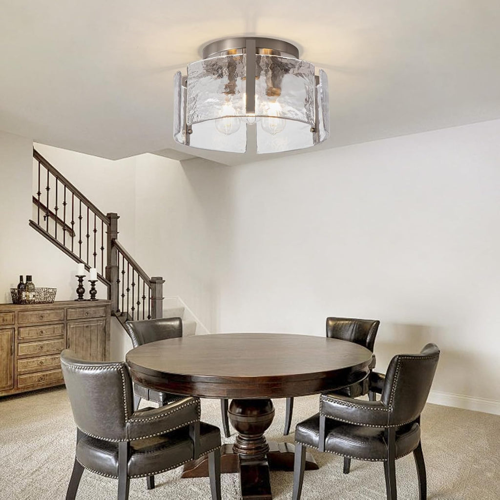 Modern Semi Flush Mount Ceiling Light Fixture, Nickel Hallway Light Fixtures Ceiling Mount, Dimmable Foyer Kitchen Lighting Fixtures Ceiling Lights for Bedroom Bathroom Dining Room Laundry Room
