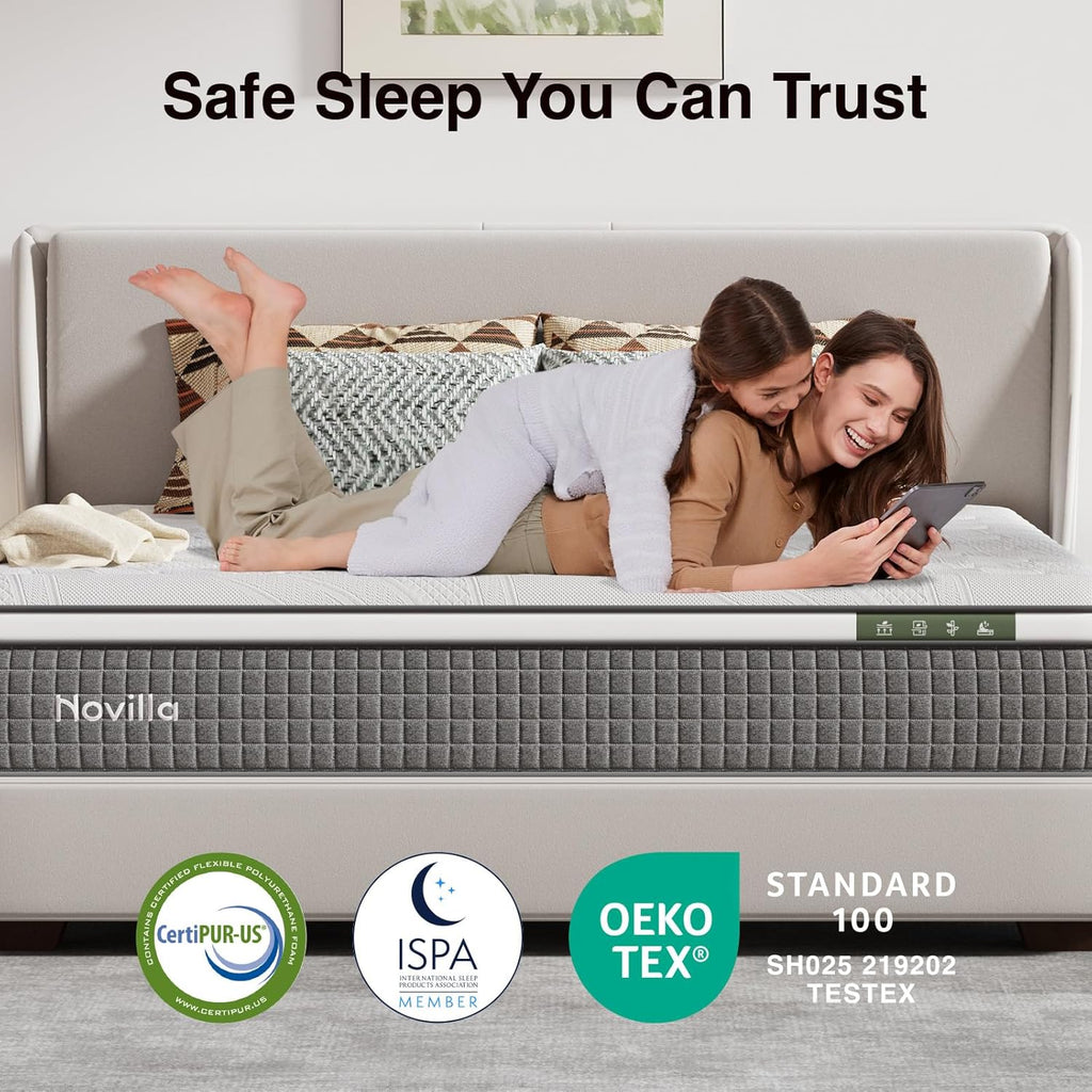 Novilla 12 Inch Queen Mattress,Queen Size Hybrid Mattress with Cooling Gel Memory Foam, Pocketed Coils & Cool-Touch Nylon Cover for Motion Isolation & Edge Support CertiPUR-US Certified