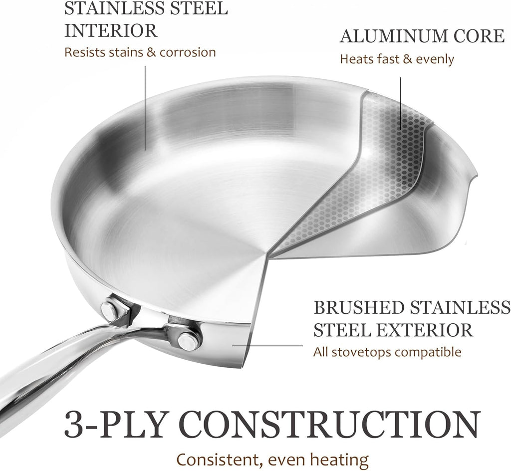 CAROTE 21pcs Tri-Ply Stainless Steel Cookware Set, Pots and Pans Set, Non Toxic Induction Kitchen Cooking Sets, Cookware Collection, Mirror Polish, Silver, Mothers Day Gifts