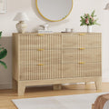 Garvee 6 Drawer Dresser for Bedroom, 47" Wide Fluted Chest of Drawers with Metal Handle, Modern Wooden Dresser TV Stand, Clothes Storage Organizer Wood Closet for Hallway, Entryway, Natural Oak