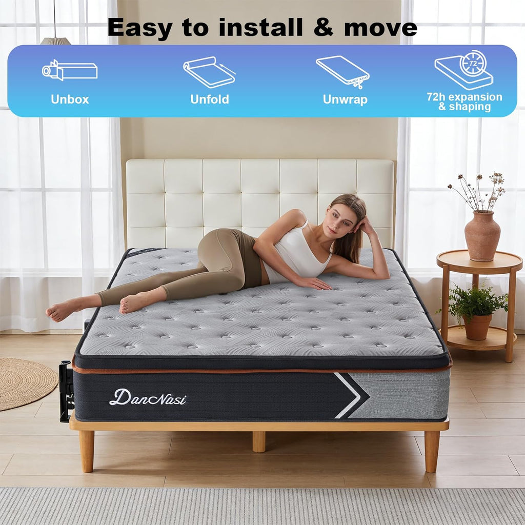 Full Size Mattress, Hybrid Medium Firm 12 Inch Full Mattress, Double Bed Mattress, Gel Memory Foam /Pocket Spring for Pressure Relief, Motion Isolation, Double Mattress, Colchones Full, Bed In a Box