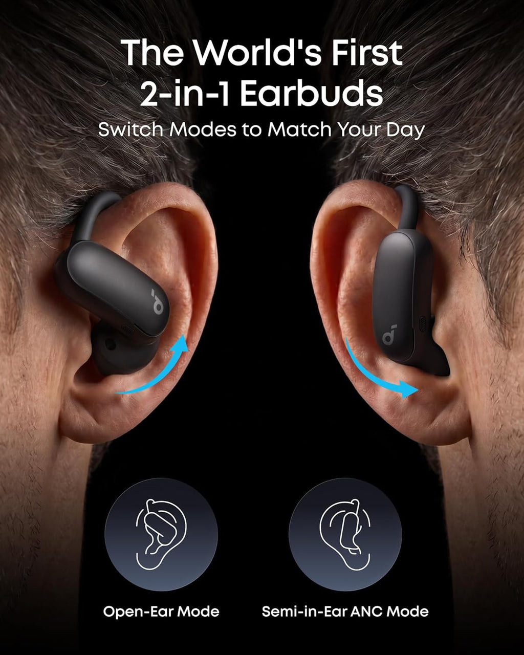Soundcore AeroFit 2 Pro by Anker, Open-Ear and Active Noise Cancellation Modes, Hi-Res Open Ear Headphones for Commute,Office,Fitness, LDAC, 4-Mic AI Clear Calls, 34H, IP55, Wireless Bluetooth Earbuds