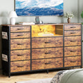 HCHQHS Dresser for Bedroom with 13 Drawers, 47 Inch Fabric Dresser with Remote Control Lights, Side Pockets & Hooks for Closet or Large TV Stand (Rural Brown)
