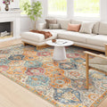 Lahome Moroccan Washable Area Rugs 8x10, 8x10 Rugs for Living Room Bedroom, Non Slip Low Pile Distressed Stain Resistant Rug for Kids Pets High Traffic Areas Elise, Burnt Orange