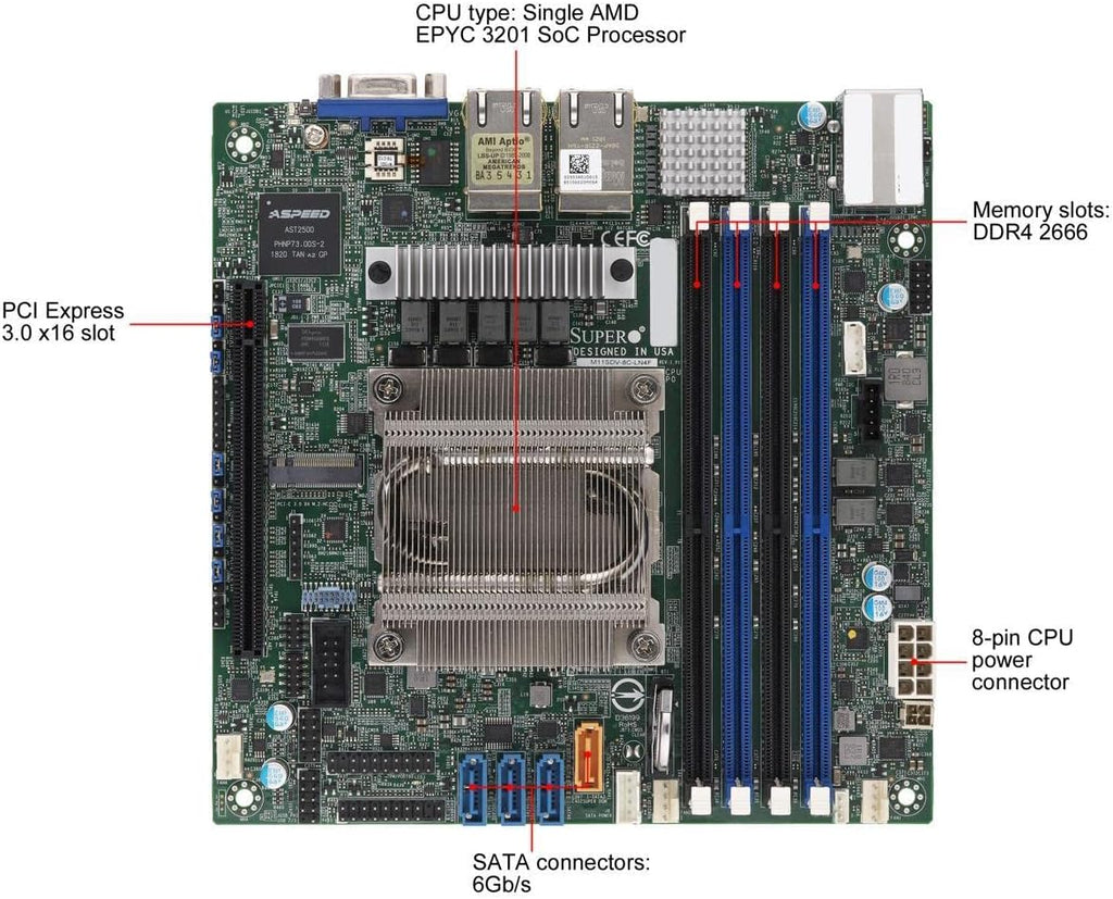 SuperMicro M11SDV-8CT-LN4F Mini-ITX Motherboard with EPYC 3201 SoC Processor