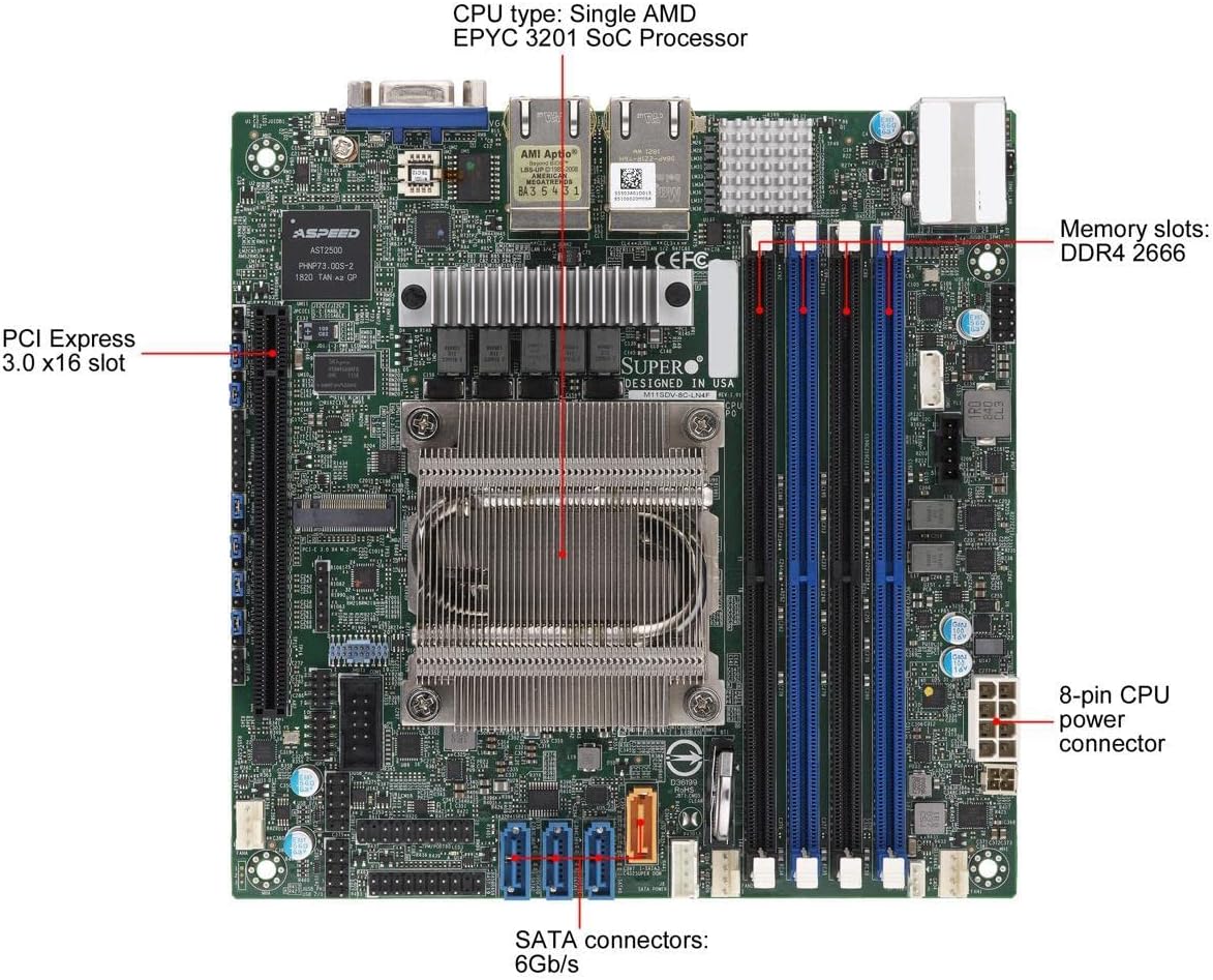 SuperMicro M11SDV-8CT-LN4F Mini-ITX Motherboard with EPYC 3201 SoC Processor