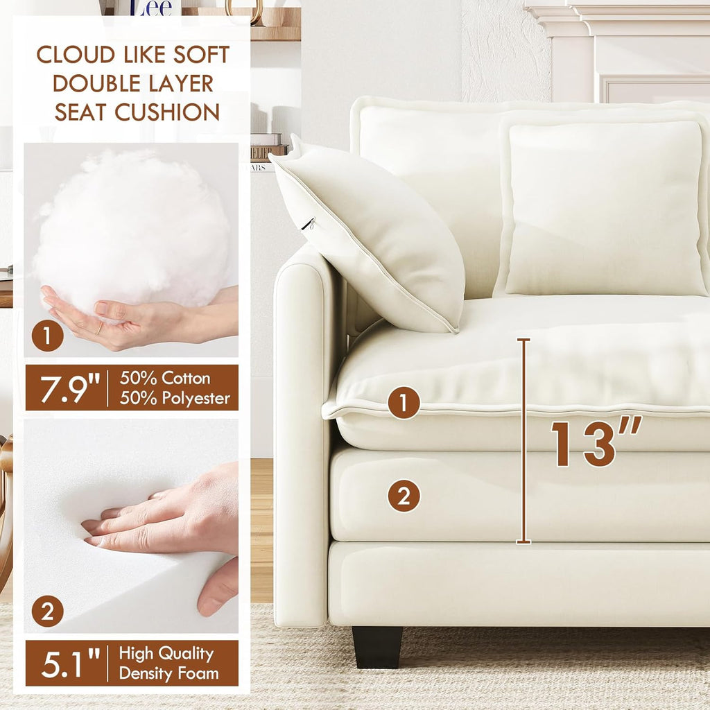 WorthFurni 146” Oversized Modular Sectional Sofa, U Shaped Cloud Couch Set, 4-Seater Comfy Chenille Couches with 2 Movable Ottomans, DIY Combination for Living Room （Beige）