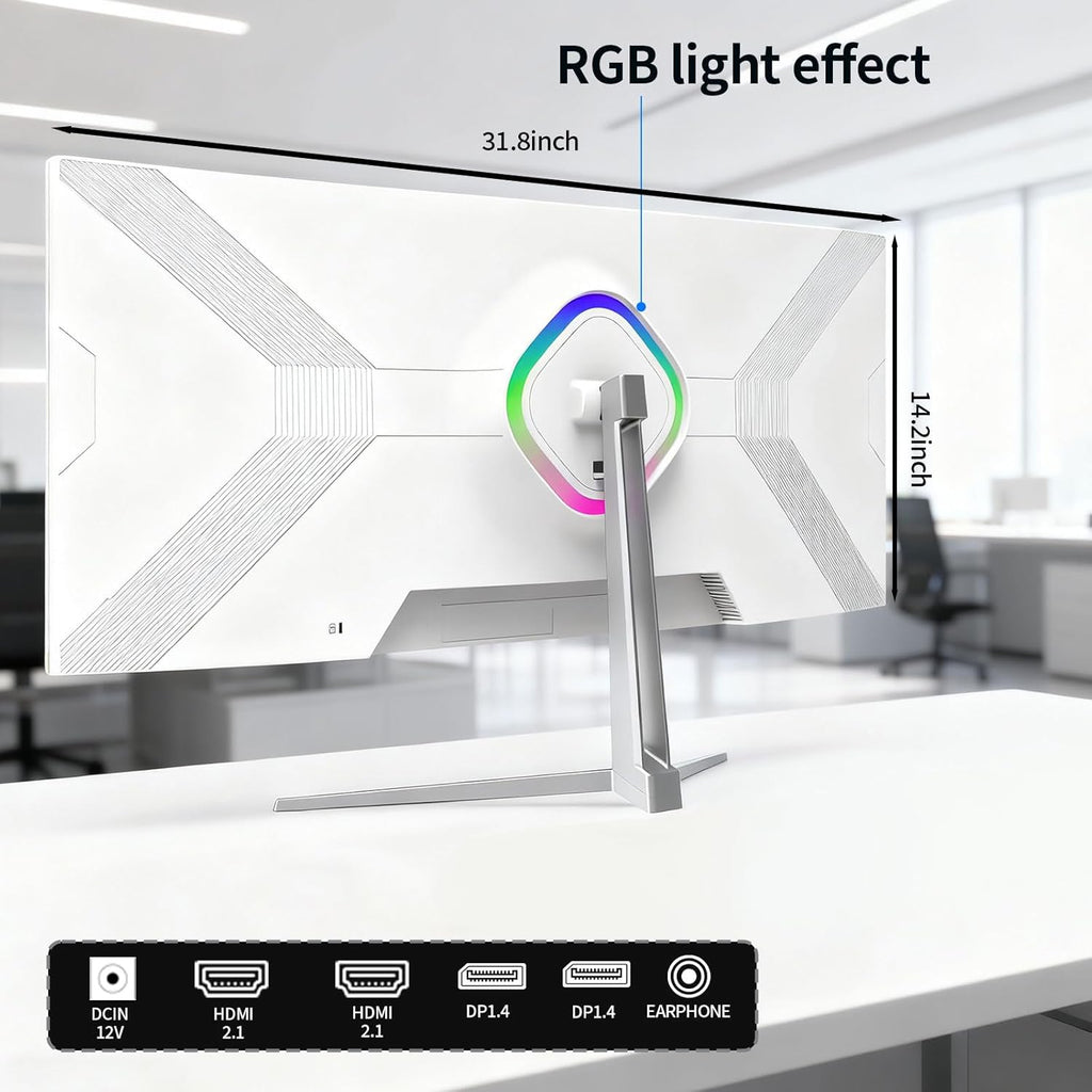 ZZA 34'' Gaming Monitor-165Hz/180Hz WQHD (3440x1440P) Ultrawide 34 White Curved Monitor,FreeSync for Tear-Free Gaming,120% sRGB, HDMI 2.1 & DP 1.4,PBP Mode,Wall Mountable