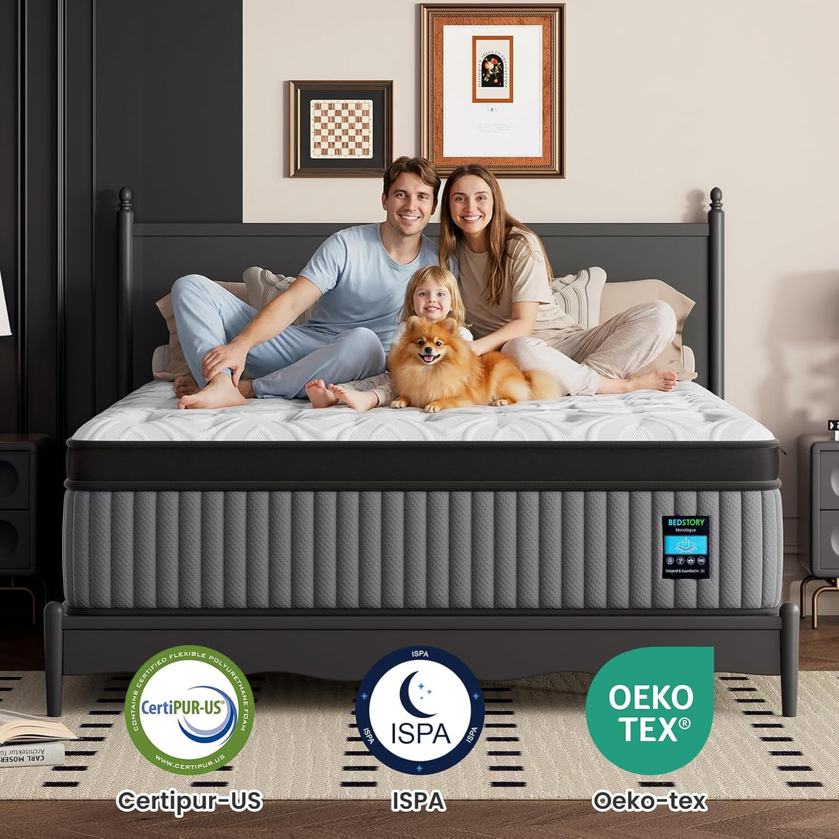 BedStory Medium Firm Queen Mattress 14 Inch, Deep Sleep Hybrid Mattresses 7-Zone Pain Relief - Extra Firm Bed in a Box - Fiberglass Free, CertiPUR-US Certified, 365-Night Trial, 10 Years Warranty