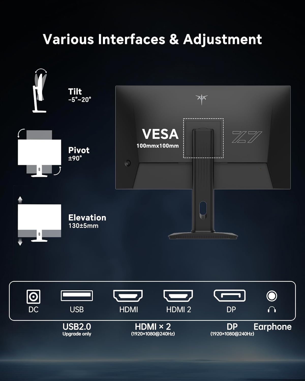 KTC 27 Inch 240Hz Gaming Monitor - 1080P Computer Monitor Fast IPS FHD, Adaptive Sync, 1ms(MPRT), 131% sRGB, HDMI Displayport, Tilt Pivot Height Adjustment, Vesa Monitor, Black, H27F7
