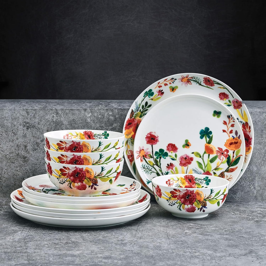 Mikasa Karina Bone China Lightweight Chip Resistant 12 Piece Dinnerware Set, Service for 4