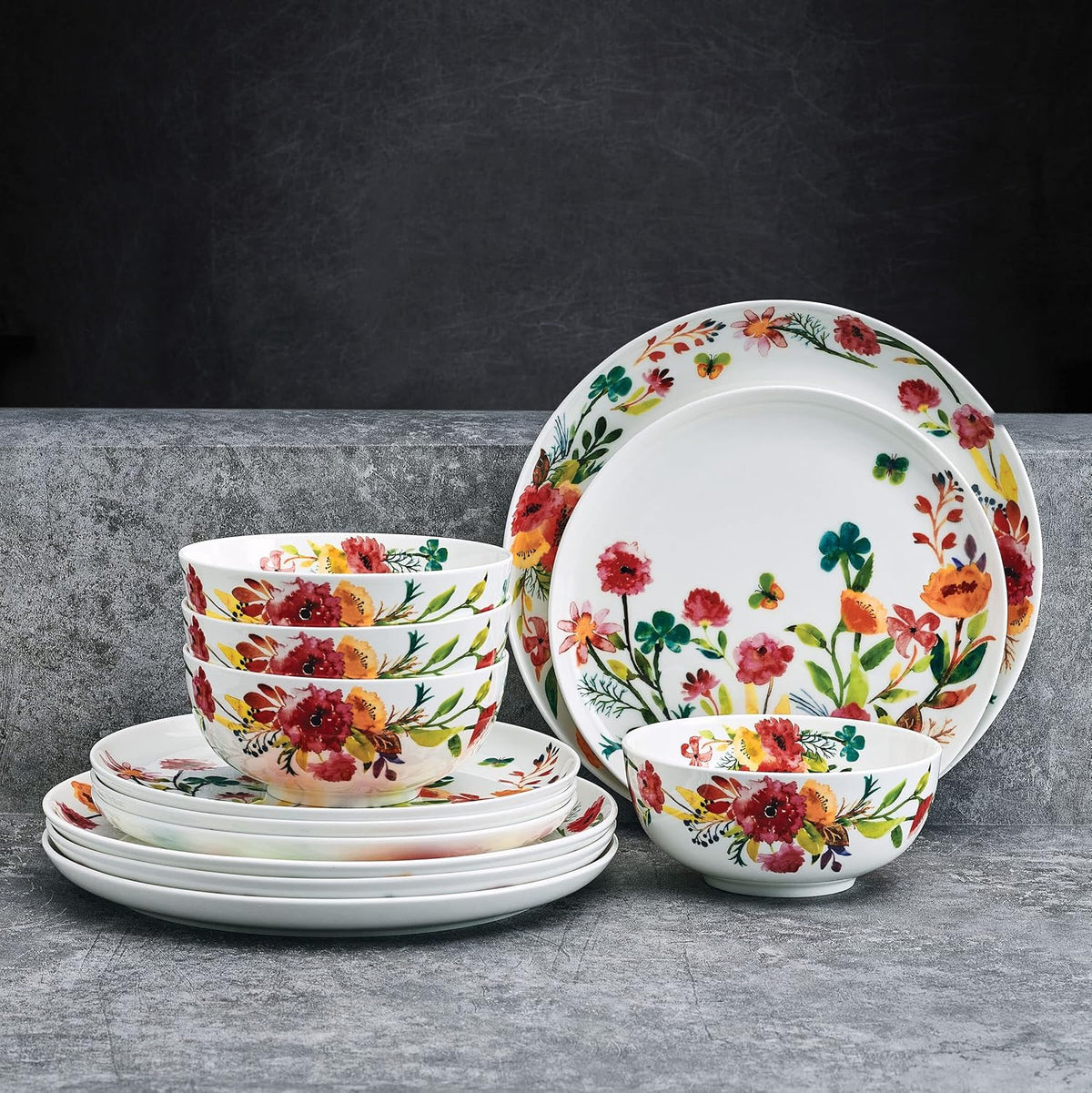 Mikasa Karina Bone China Lightweight Chip Resistant 12 Piece Dinnerware Set, Service for 4