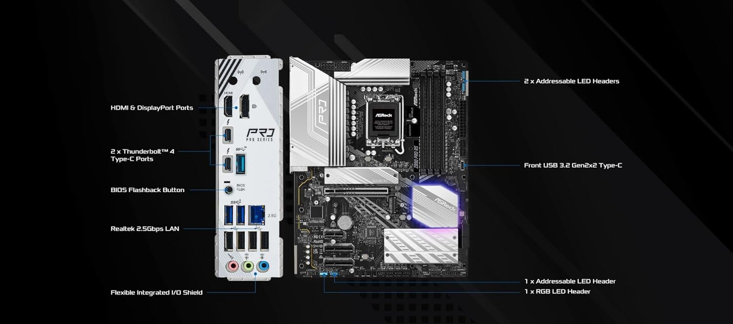 ASRock Intel Core Ultra Z890 Pro RS ATX Motherboard LGA1851 RL-ILM DDR5 8666 MHz 256 GB M.2 PCIe 5.0 Thunderbolt