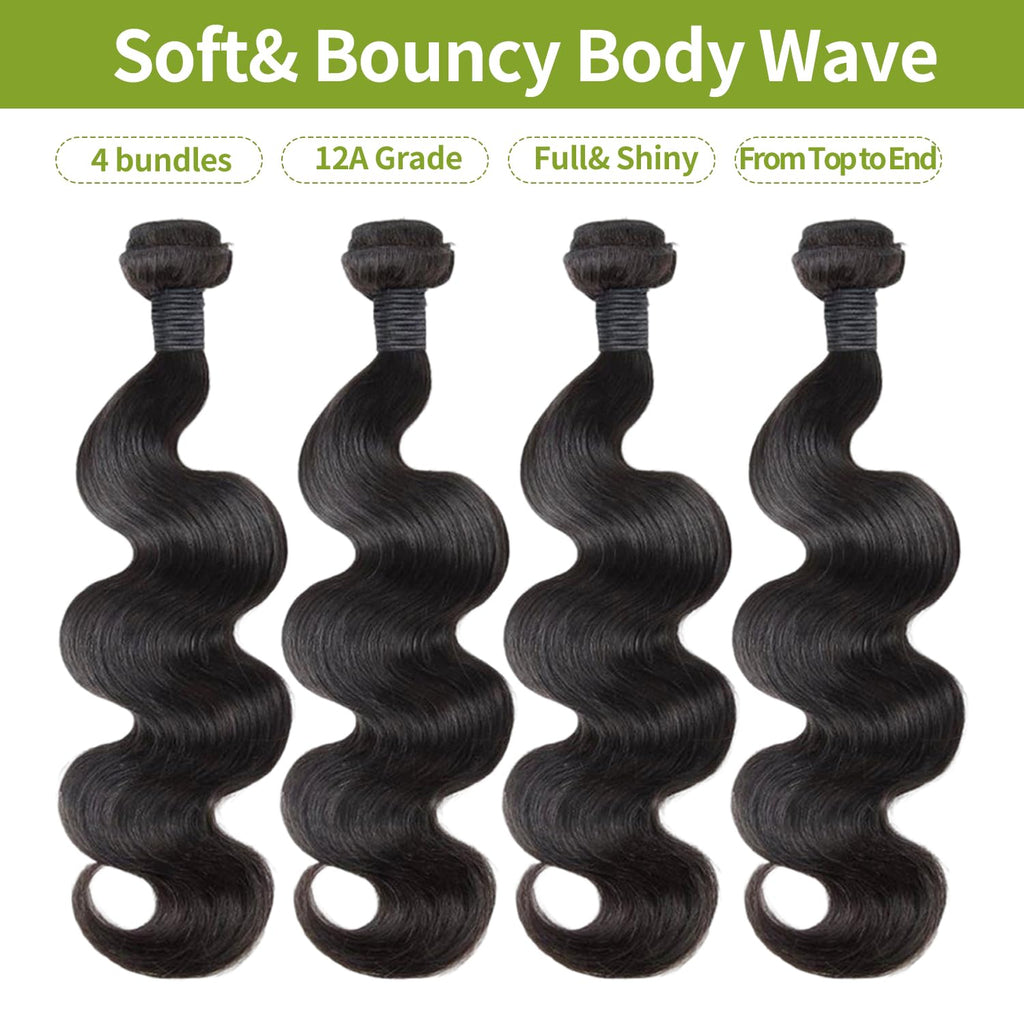 12A Human Hair Bundles 20 20 22 22 Inch 100% Unprocessed Virgin Brazilian 4 Body Wave Bundles Human Hair 400g Human Hair Bundles Hair Extensions Natural Color