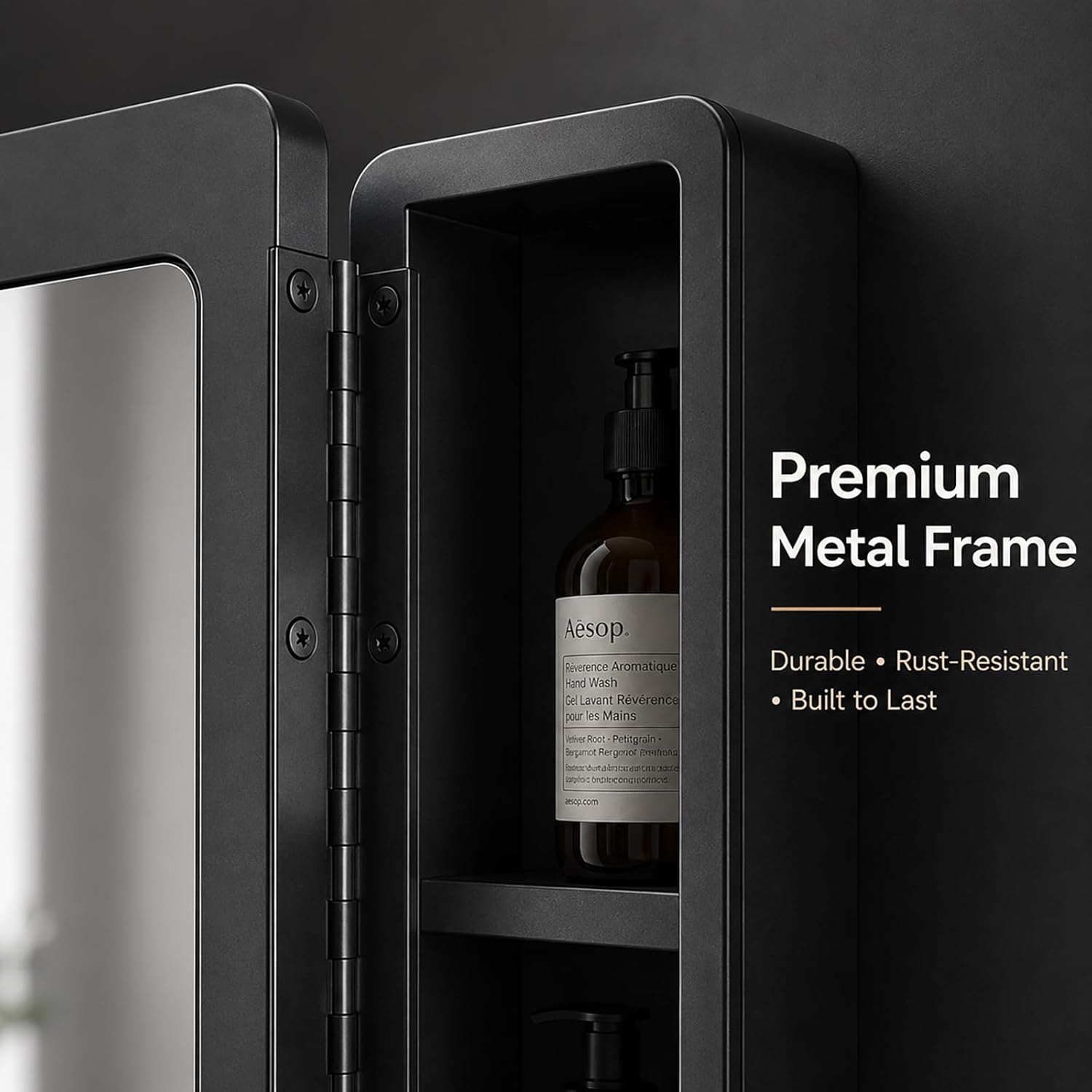 Medicine Cabinet with Mirror, 16x22 inch Black Recessed Medicine Cabinet or Surface Wall Mount Bathroom Cabinets with Adjustable Shelves Metal Framed Mirror, Rounded Rectangle Storage Cabinet