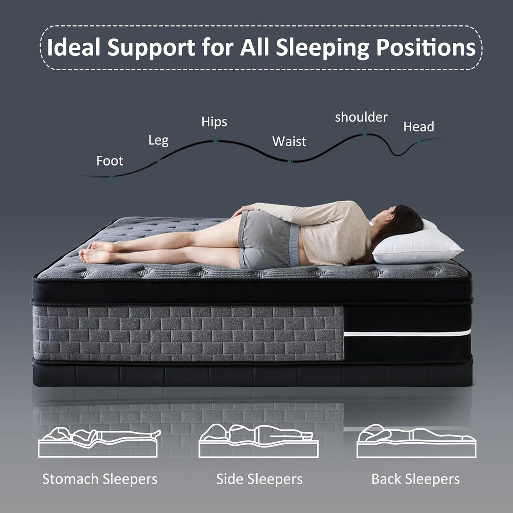 Queen Size Mattress 12 inch, Hybrid Mattress in a Box, Individually Pocket Springs, Medium Firm Feel for Pressure Relief, Breathable Comfort, CertiPUR-US Certified