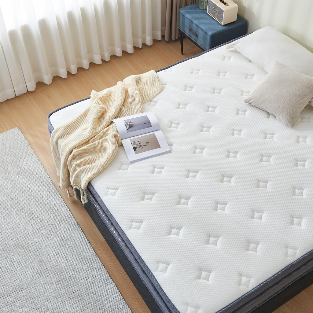 King Size Mattress, 10 Inch Hybrid Memory Foam Mattress in a Box with Pocket Springs, Medium Firmness, Pressure Relief & Motion Isolation, CertiPUR-US Certified