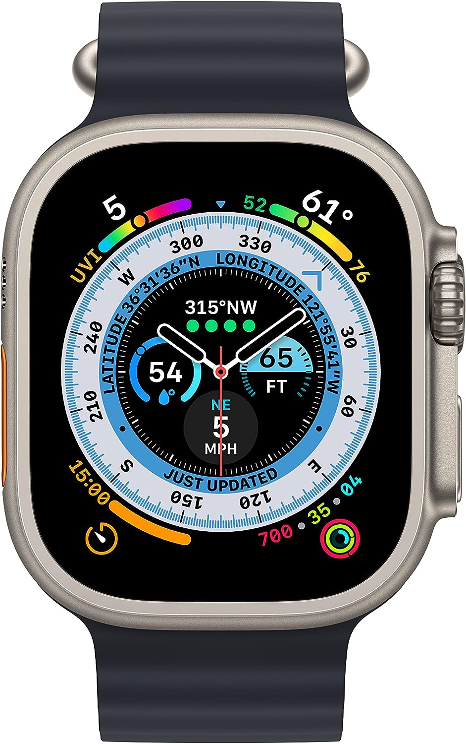 Apple Watch Ultra GPS + Cellular 49mm Titanium Case with Midnight Ocean Band, One Size (Renewed)
