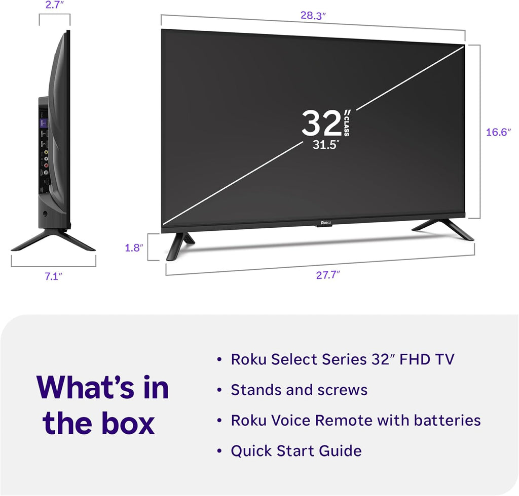 Roku Smart TV 2026 – 32-Inch Select Series, 1080p Full HD TV – Roku TV with Voice Remote – Flat Screen LED Television with Wi-Fi for Streaming Live Local News Sports & Movies, Bluetooth Headphone Mode