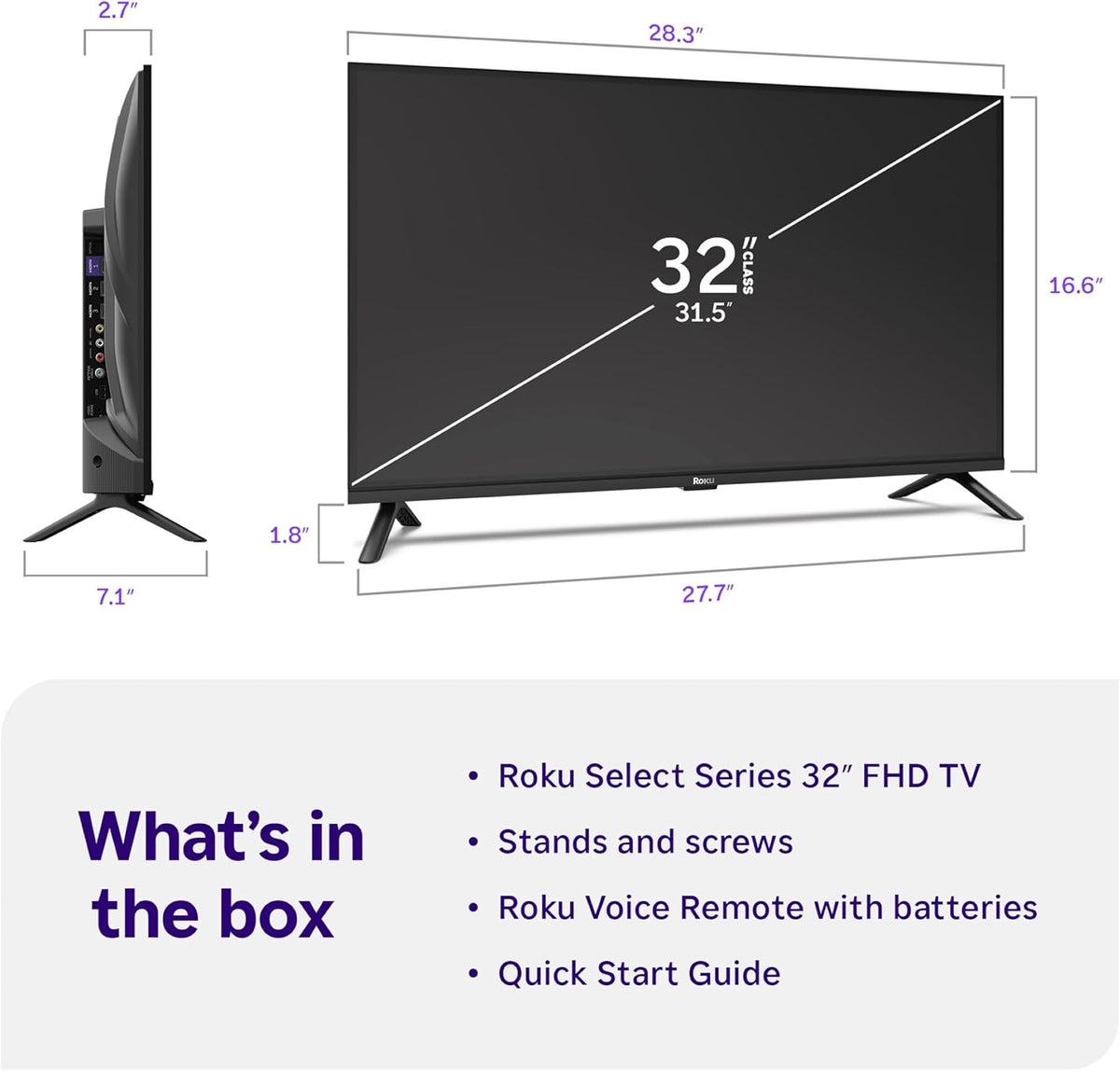 Roku Smart TV 2026 – 32-Inch Select Series, 1080p Full HD TV – Roku TV with Voice Remote – Flat Screen LED Television with Wi-Fi for Streaming Live Local News Sports & Movies, Bluetooth Headphone Mode
