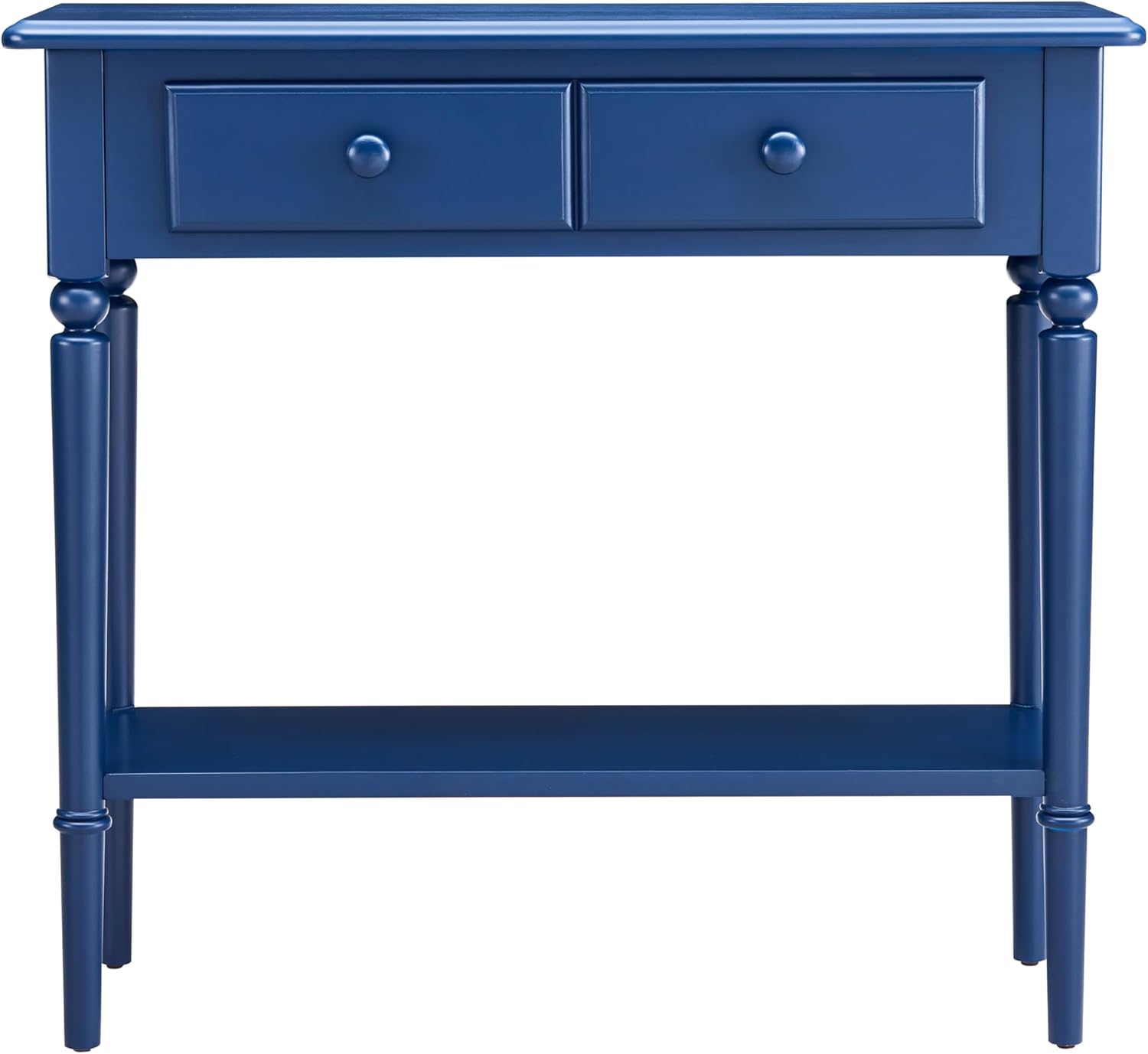 Leick Home Coastal Console Table, Solid Wood, 2 Storage Drawers, Bottom Display Shelf, Narrow Depth, Easy-Assembly, for Living Room/Hallway, Navy Blue, 30.0 in. W x 11.0 in. D x 28.0 in. H, 20027-NV