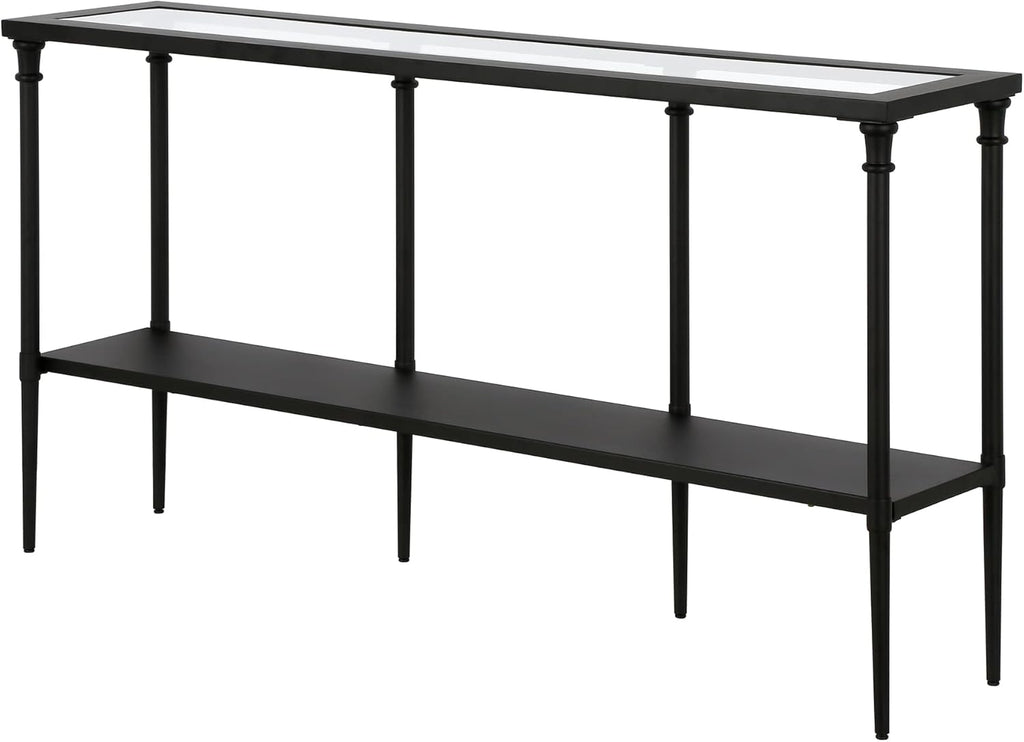 Nellie 55'' Wide Rectangular Console Table with Metal Shelf in Blackened Bronze