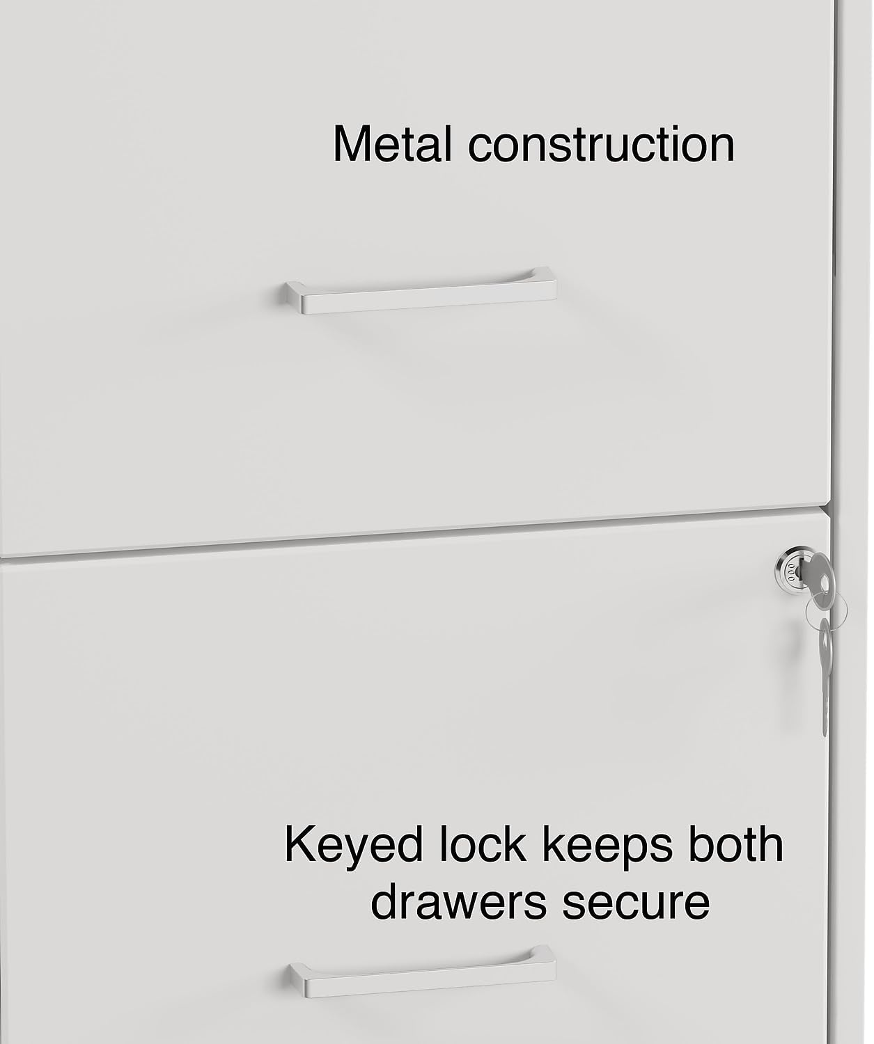 Staples 2-Drawer Vertical File Cabinet, Letter Size Documents, Lockable & Mobile, 18.9" D x 14.3" W x 26.3" H, White