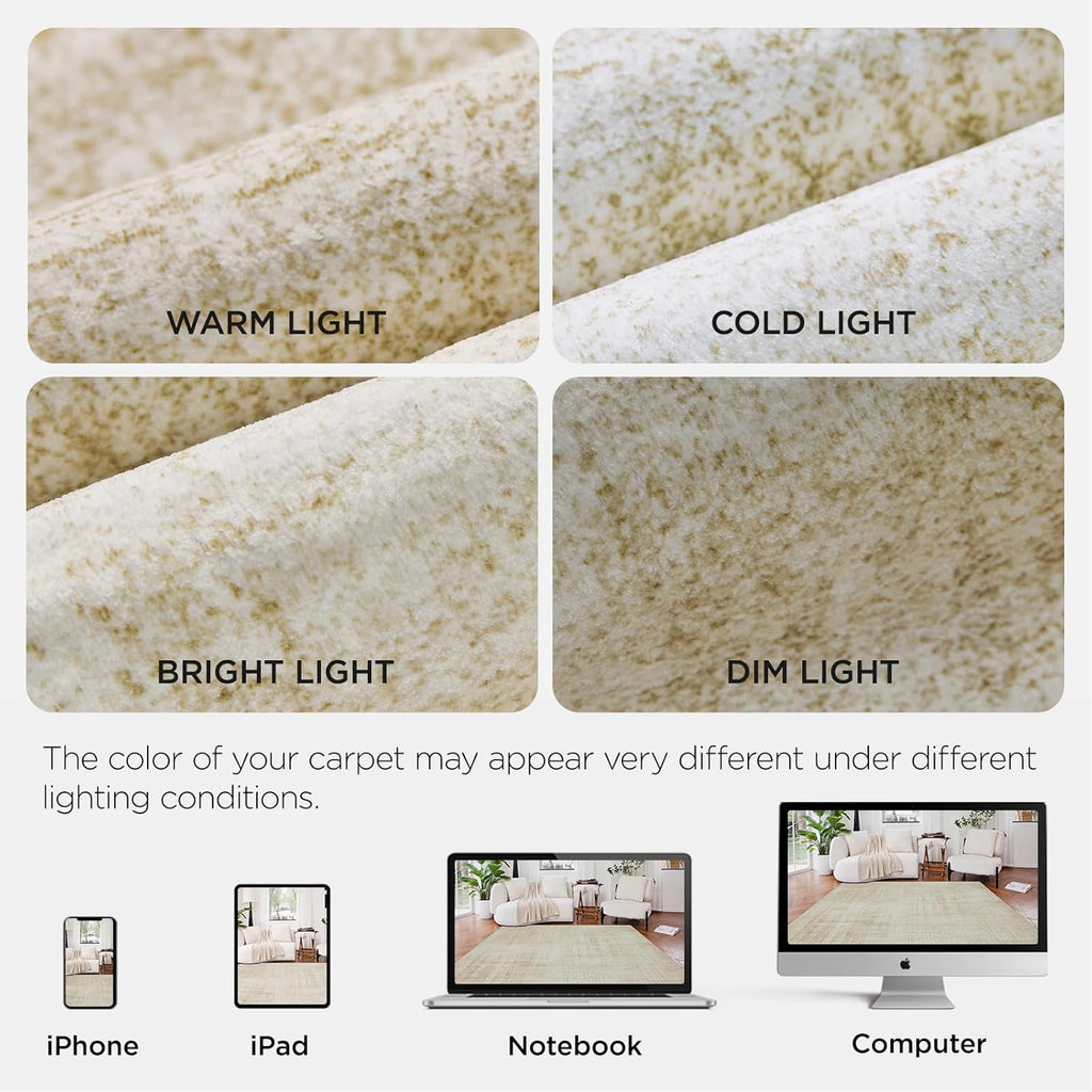Joydeco 10x14 Area Rugs for Living Room, Non Slip Machine Washable Vintage Rug, Low Pile Chenille Print Rugs for Bedroom, Dining Room, Home Office, Pet & Child Friendly, Beige