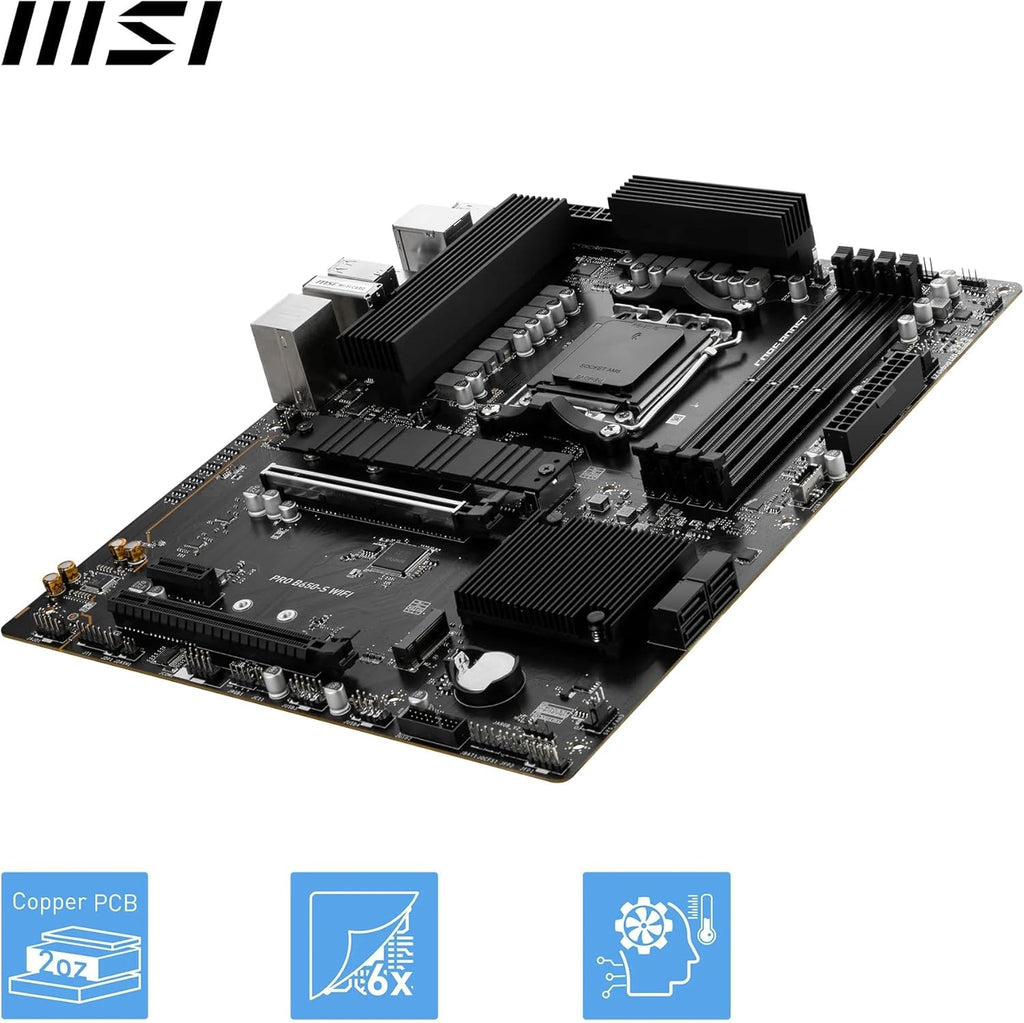 MSI PRO B650-S WiFi V1 Motherboard, ATX - Supports AMD Ryzen 9000/8000 / 7000 Series Processors, AM5 - DDR5 Memory Boost 6000+MHz/OC, 2 x PCIe 4.0 x16, 2 x M.2 Gen4, Wi-Fi 6E