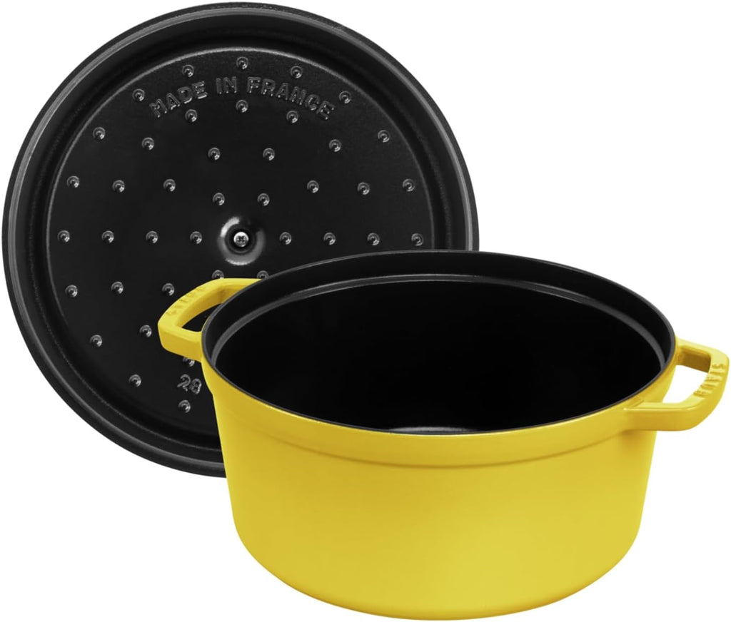 STAUB Enamelled Cast Iron Casserole Dish with Lid, Suitable for All Heat Sources Including Induction, 5 to 7 People, Round, 28 cm, 6.70 L, 7 kg, Lemon