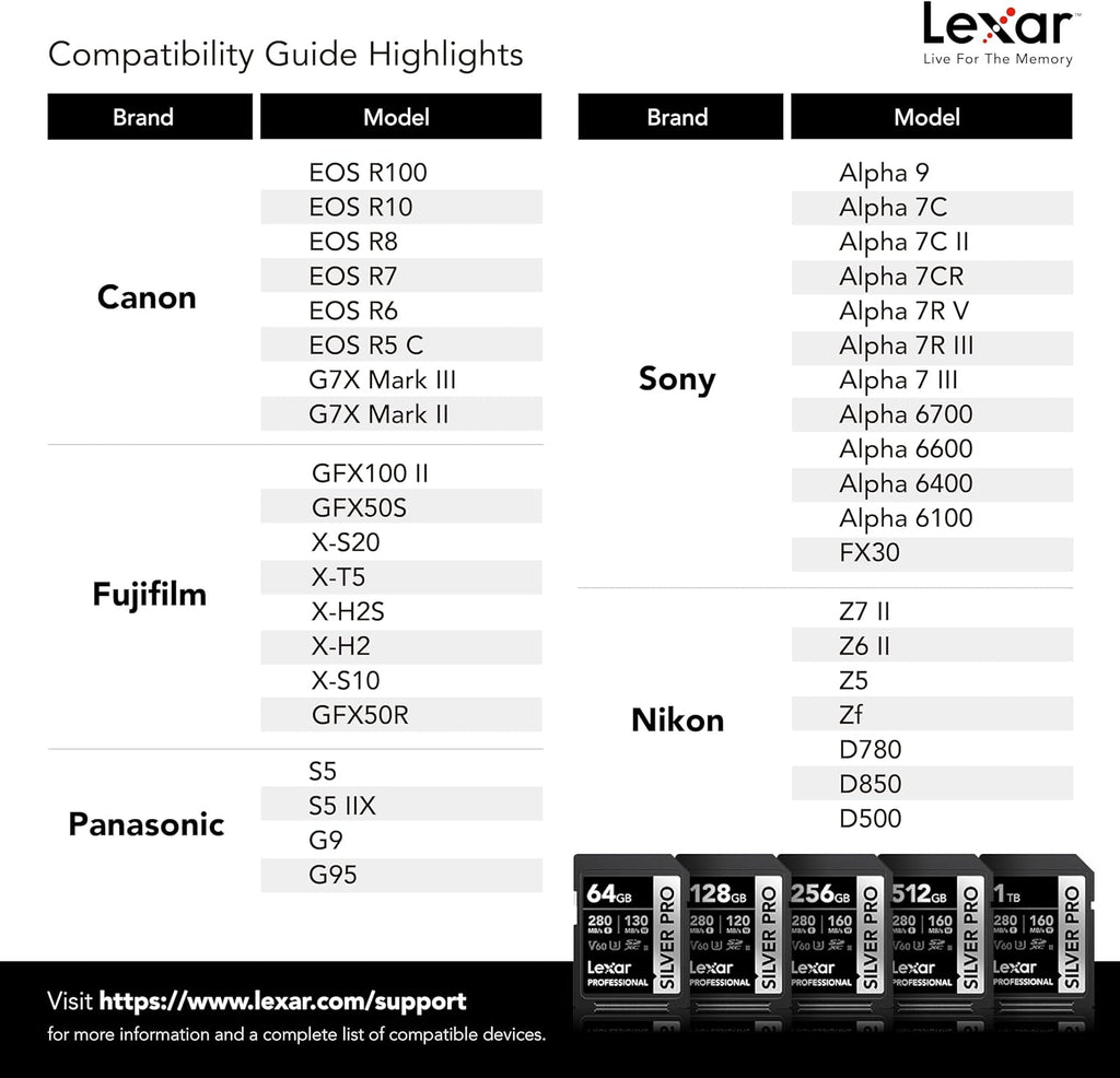 Lexar 256GB (2-PK) Professional Silver PRO SD Card, UHS-II, C10, U3, V60, Full HD, 4K, Up to 280MB/s Read SDXC Memory Card, for Professional Photographer, Videographer, Enthusiast (LSDSIPR256G-B2NNU)
