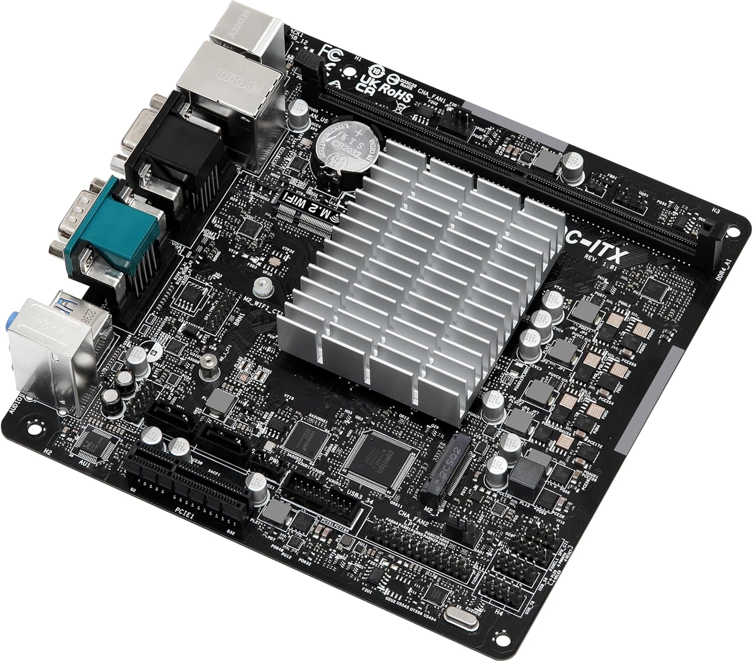 ASRock N100DC-ITX Mini-ITX Motherboard - Intel N100 Quad-Core (3.4GHz), DDR4, HDMI/D-Sub, Dual M.2 (NVMe/WiFi), SATA3, USB 3.2, Gigabit LAN, 19V DC Power
