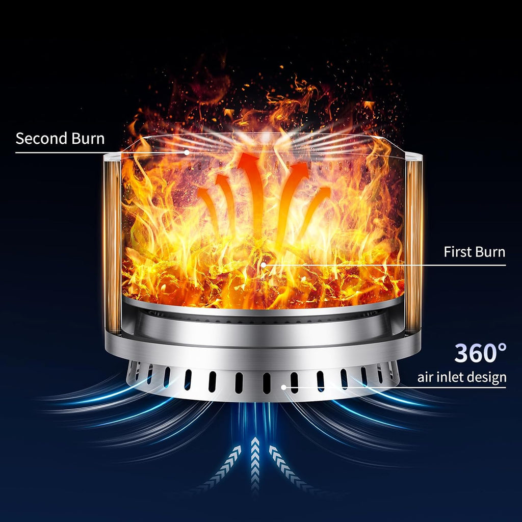 Panovue 22 inch Smokeless Fire Pit with Waterproof Cover, Stainless Steel Outdoor Smokeless Firepit, Wood Burning Fire Pits for Camping, Bonfire,Low Smoke Firepit for OutsideBlack