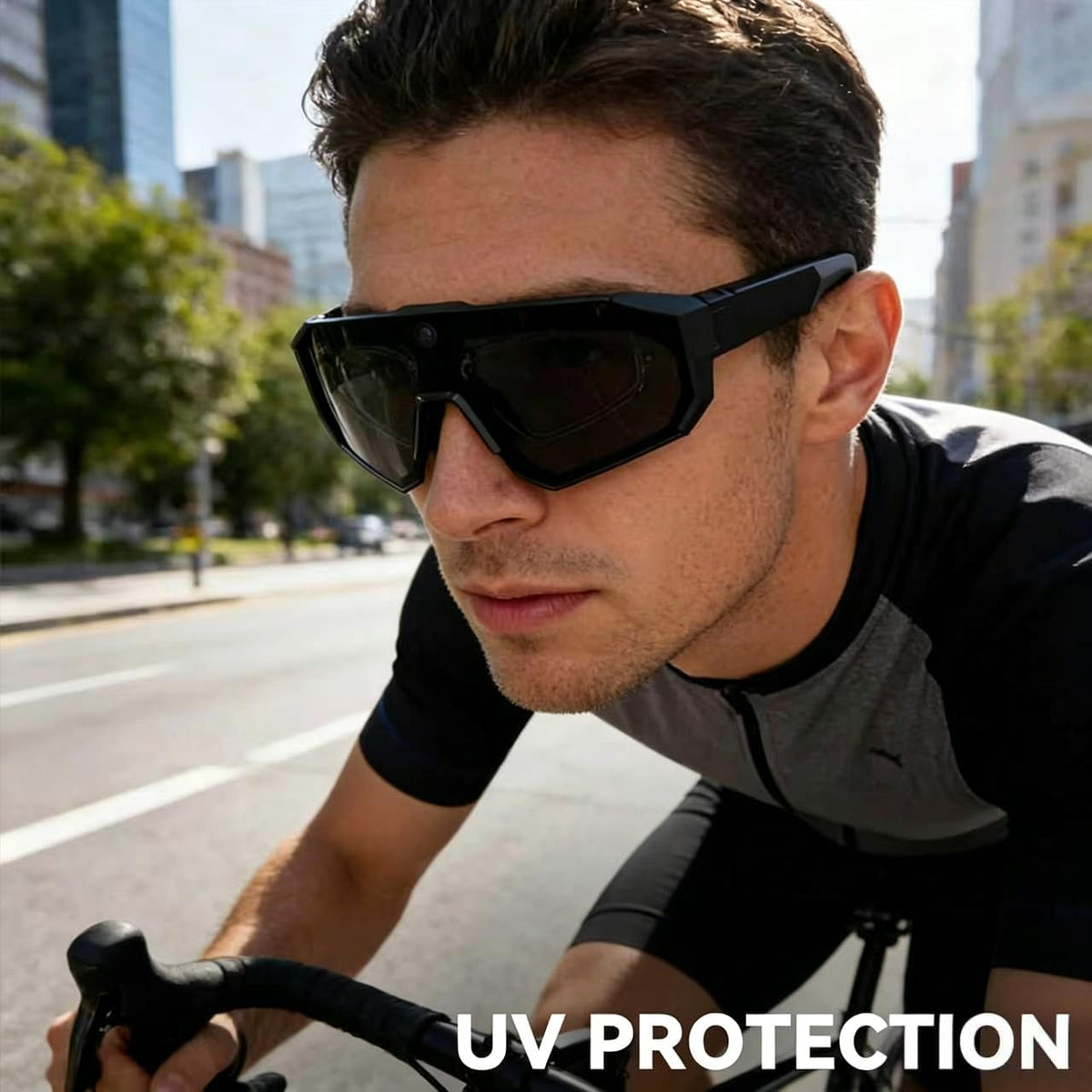 AI Smart Glasses with Camera, HD Stabilized Video Recording Glasses, Waterproof Bluetooth Sunglasses with Ai Assistant, Touch Control, UV Protection for Cycling Skiing Outdoor Sports, Grey
