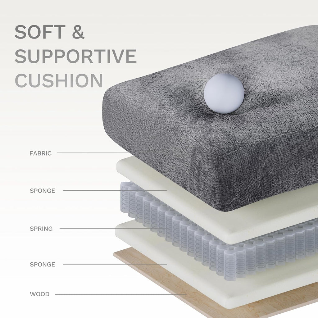 COLAMY 118" Modular Sectional Cloud Couch, Midcentury Modern 4-Seat U-Shaped Sofa, with USB Type C Ports, Foldable Side Table and 2 Ottomans, for Home Living Room, Grey