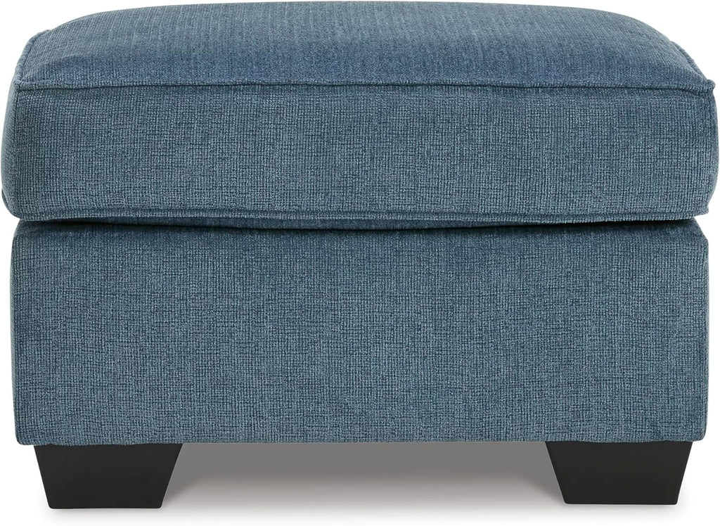 Signature Design by Ashley Cashton Contemporary Accent Ottoman with Faux Wood Finished Exposed Feet, Foam Cushion, Crosshatched Upholstery, 30" by 24", Blue