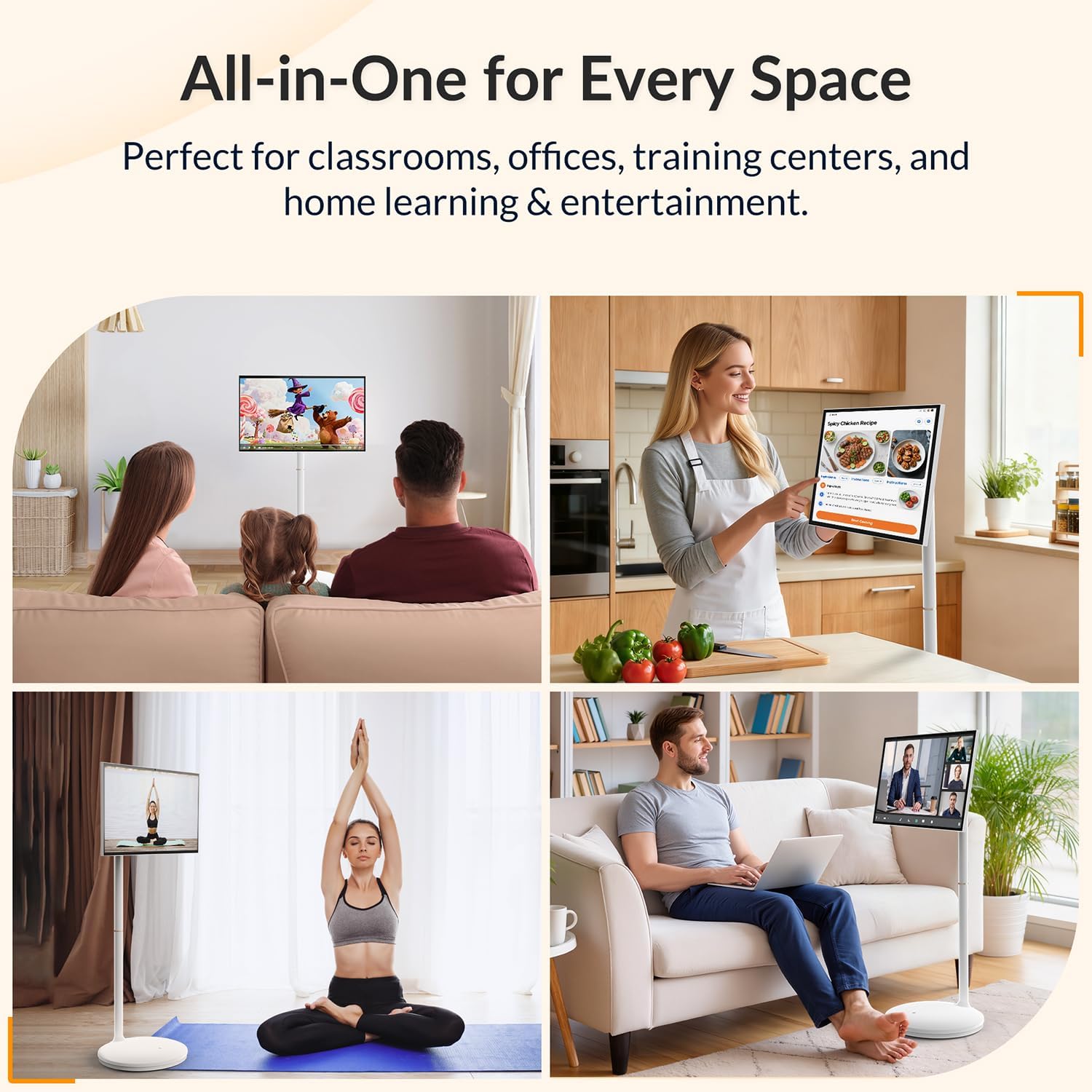 27-Inch Smart Portable TV on Wheels | Built-in 14-16H Battery | Qualcomm Snapdragon, 8+128GB Android 14 OS | EDLA Touch Screen, 13 MP Camera, Full Swivel Rotation, Remote & Voice Control