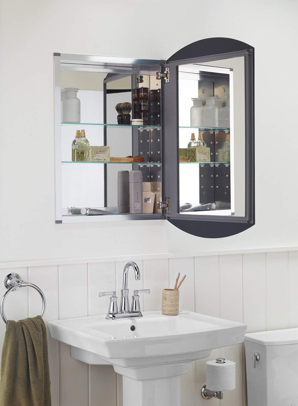 Kohler 3073-NA Archer 20" W x 31" H Aluminum Single-Door Bathroom Medicine Cabinet with Mirror, Recessed or Surface Mount Bathroom Wall Cabinet, Beveled Edges