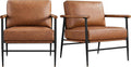 Yaheetech Accent Chair Set of 2, PU Leather Living Room Chair Back Pillow Modern Lounge Chair Wooden Arms Metal Frame Bedroom Waiting Room Retro Brown