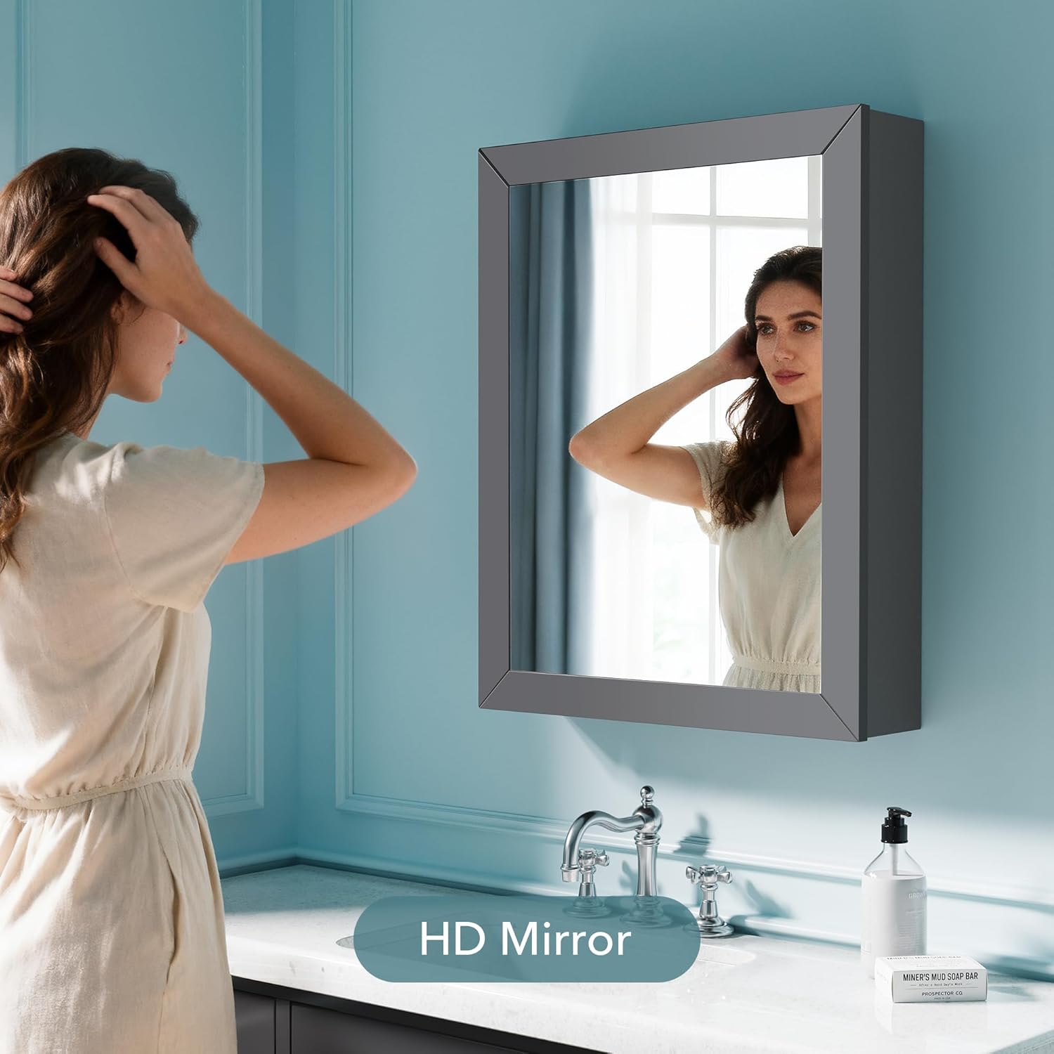 VANIRROR Bathroom Cabinet - Large Single Door 24x30 inchs Wall Cabinet Mirror Medicine Cabinet with Facial Tissues Slot and Multifunctional Storage Area
