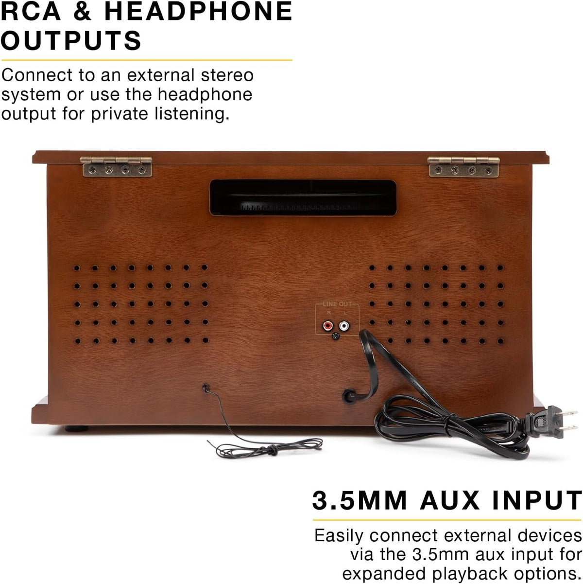 Victrola Navigator 8-in-1 Bluetooth Record Player with Built-in Speakers – 3 Speed, CD Player, Cassette, FM Radio, USB, RCA Out, Headphone Jack, Wireless Music Streaming, Real Wood (Walnut)