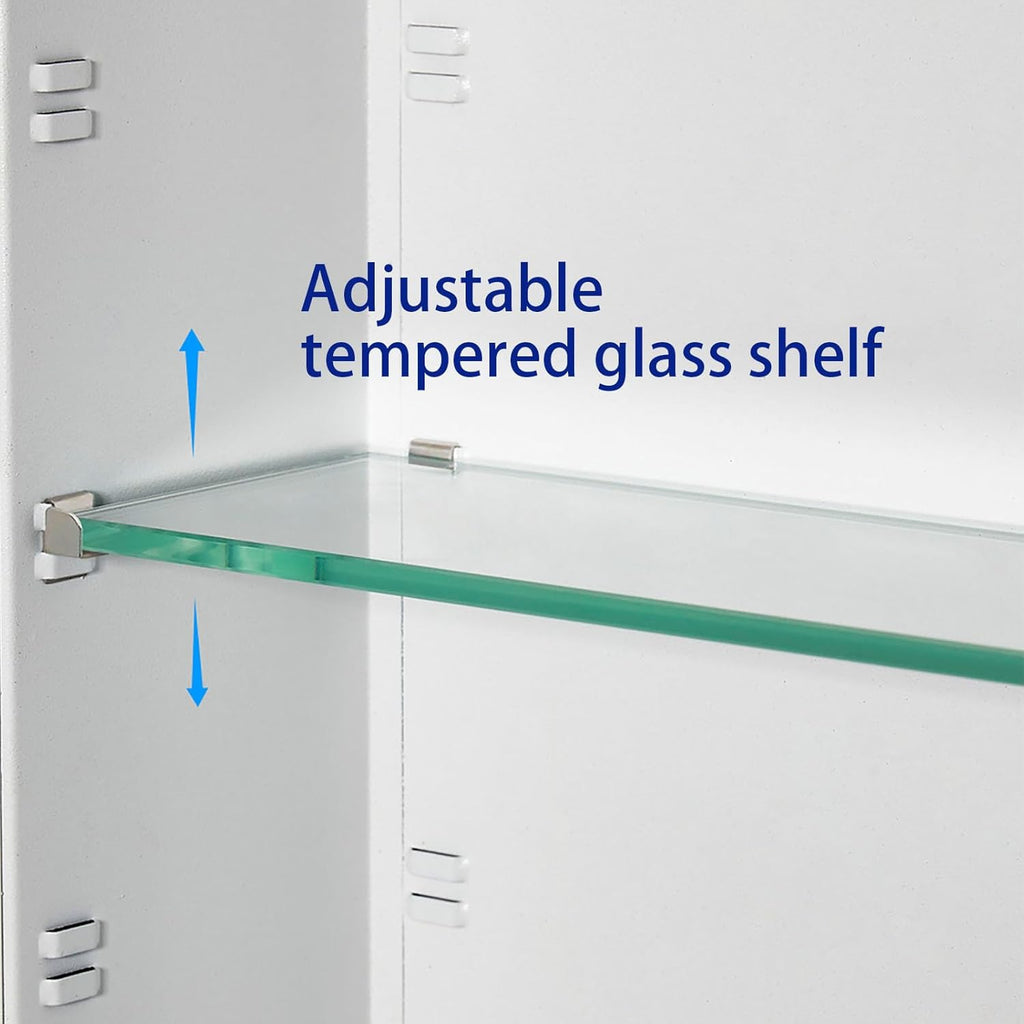 IDYLLOR Bathroom Medicine Cabinet with Beveled Edge Mirrored Door 20 x 26 inch, Recessed or Surface Mount, with Adjustable Glass Shelves