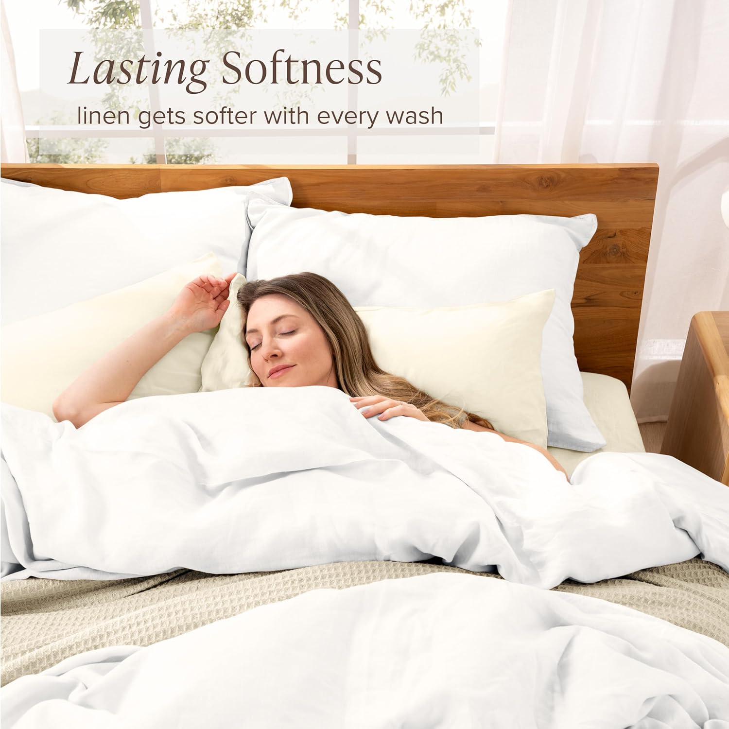 Bare Home Twin/Twin Extra Long Duvet Cover - 100% European Linen - Breathable and Durable - Duvet Cover with Pillow Sham (Twin/Twin XL, Soft White)