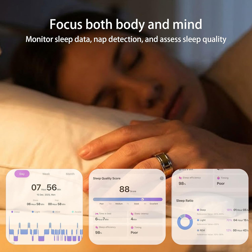 Smart Ring 1.0 for Men/Women, No Subscription Fee, 7-8 Days Battery Life, HRV/Stress Monitoring/Sleep Track/Fitness for iOS and Android, Matte Gold & Silver, Size 9