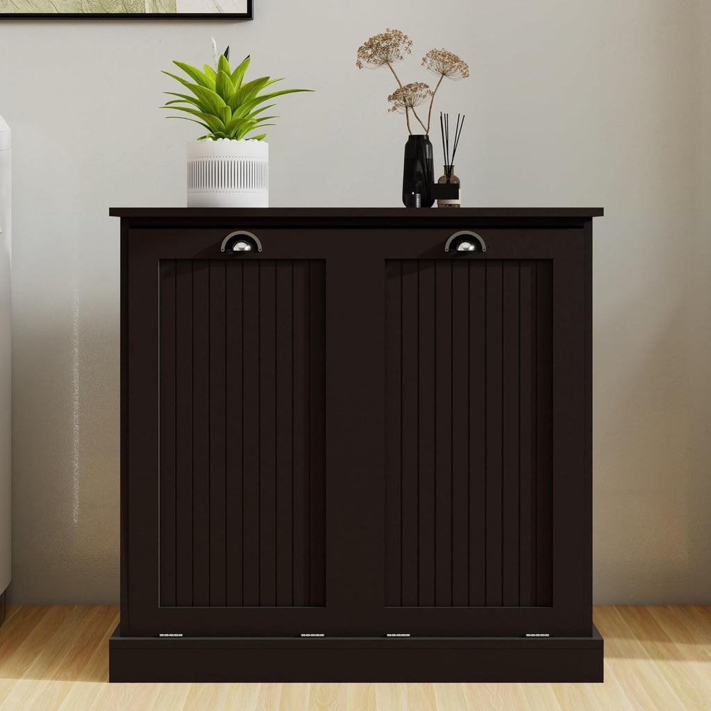 Contemporary Storage Cabinet, Two-Compartment Tilt-Out Laundry Sorter Cabinet, for Bathroom Hallway,for The Kitchen