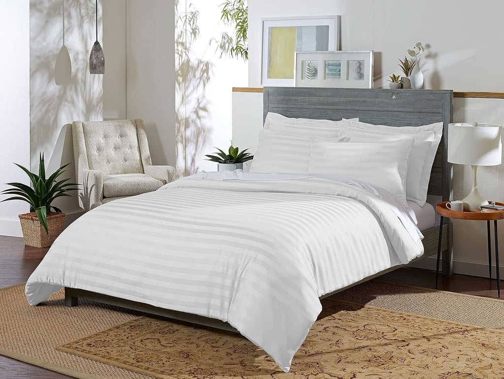 Pure Bamboo King Duvet Cover, 3 Piece Set, Genuine 100% Organic Viscose Derived from Bamboo, Luxuriously Soft and Cooling, 2 Pillowcases (King, Jacquard White)